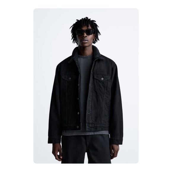 ★ Zara Denim Jacket with Faux Shearling - Black ★